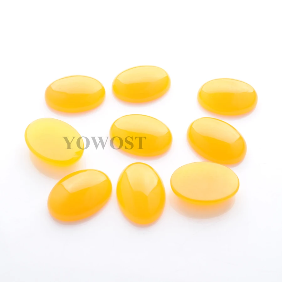 

18x25mm 10Pcs Natural Stones Cabochon Yellow Jades Oval Shape No Hole Loose Beads for Making Jewelry DIY Ring accessories IU3326