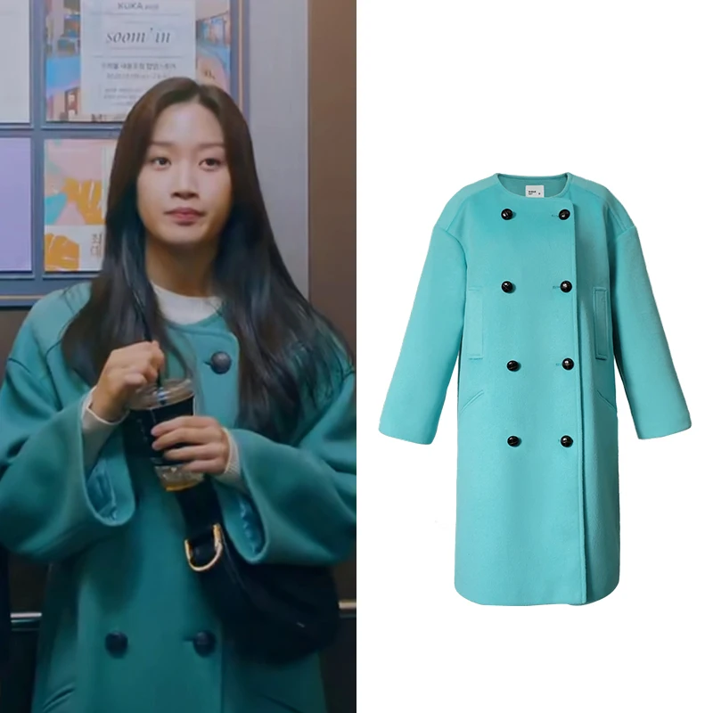 Женское двубортное шерстяное пальто в Корейском стиле с ТВ-звездами Луной и Ga Young