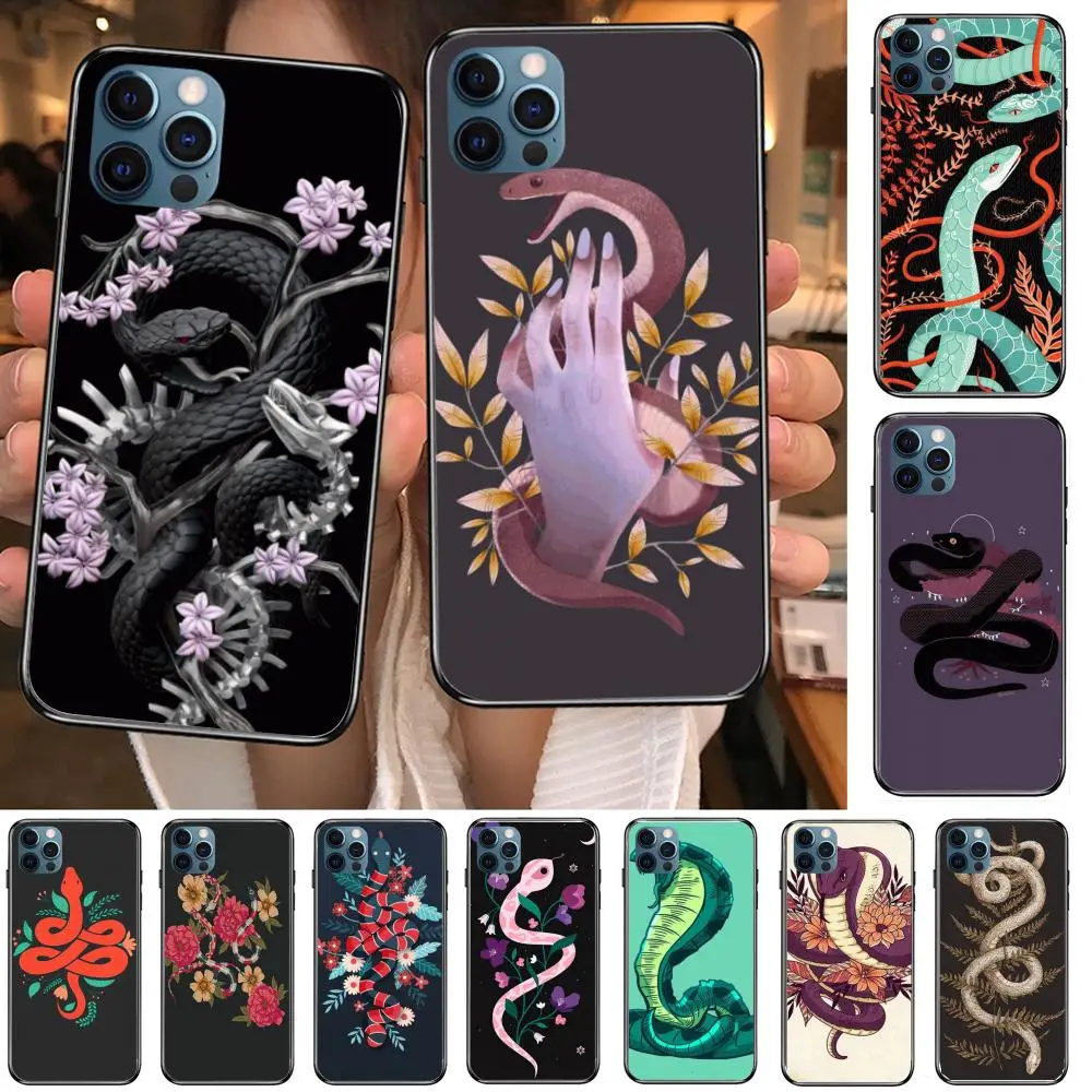 

Art hand snake flower snake Style Phone Case cover For iphone 12 pro max 11 8 7 6 s XR PLUS X XS SE 2020 mini black cell shel