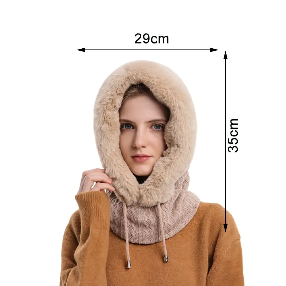 Winter Fur Cap Mask Set Hooded for Women Knitted Cashmere Neck Warm Russia Outdoor Ski Windproof Hat Thick Plush Fluffy Beanies |