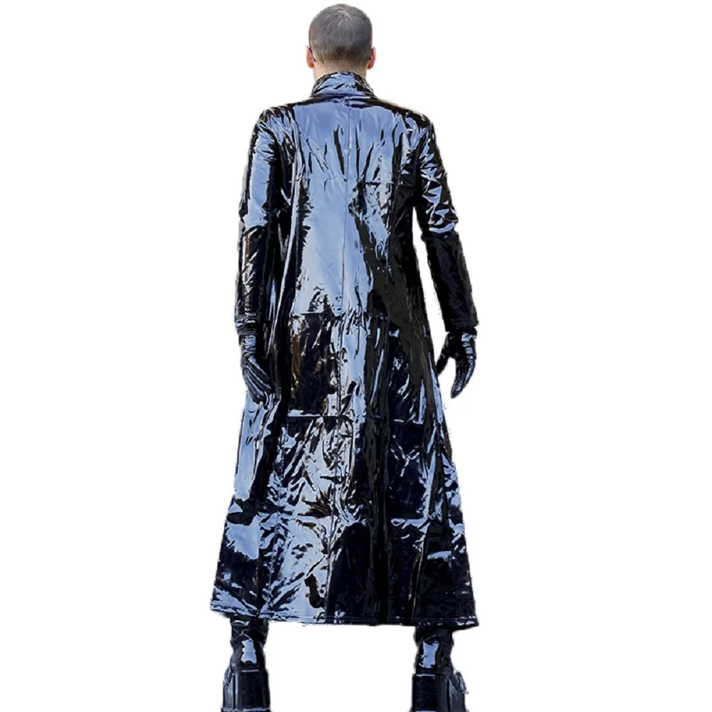 

Gothic Wetlook PVC Faux Latex Trench Coat Halloween Costume Women Men Unisex Vinyl Matrix Trench Leather Catsuit Night Clubwear