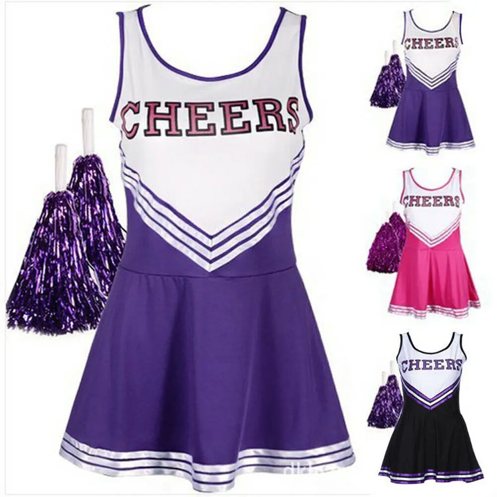 Нарядное платье для школьниц Cheerleader Униформа наряд куриной вечеринки с помпоном |