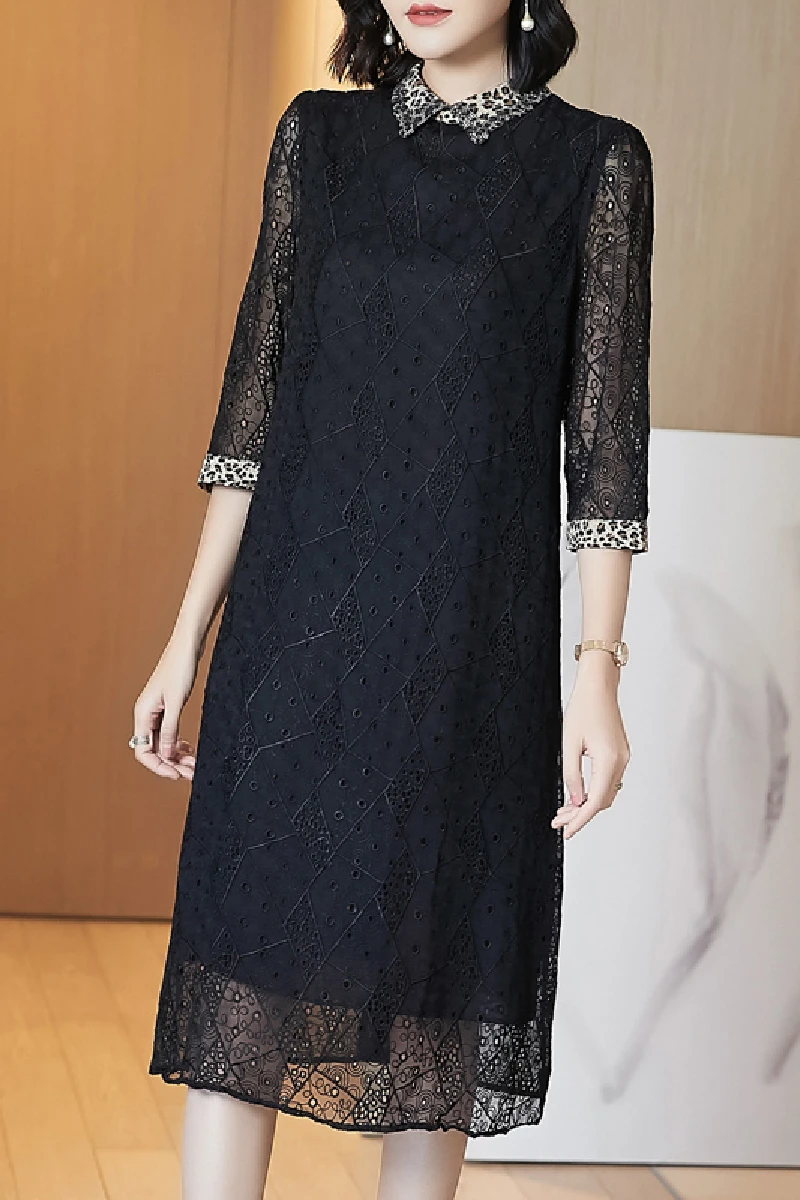 

2021 Spring New High-end Women Dress Fashion Casual Middle-aged Black Party Dresses L-5XL Plus Size Vintage Vestidos