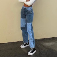 panelled spliced jeans womens straight pants 2020 fall fashion female high waist slimming color matching women denim trousers