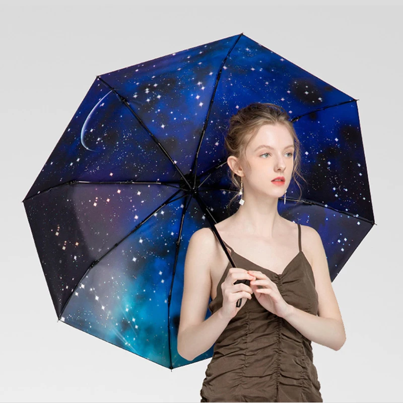Galaxy Star Sky женский складной зонтик маленький пять складной черный Мини карманный зонтик ветрозащитный Портативный Защита от солнца дожди Зонты