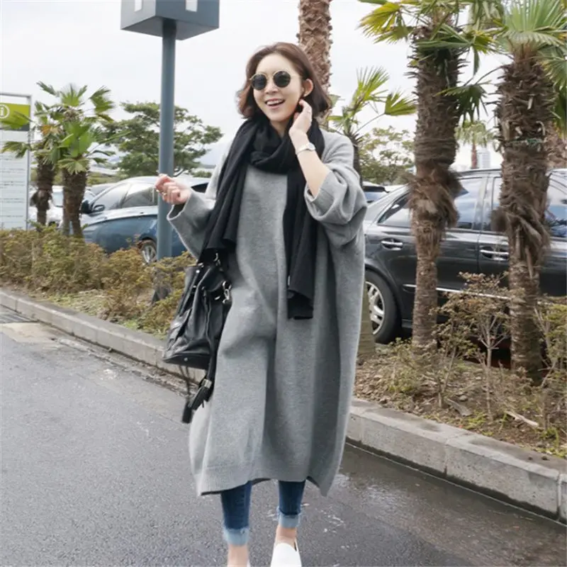 

Autumn Winter New Solid Thin Soft Loose Plus Size Turtleneck Sweater Women Long Knitted Dress for Women