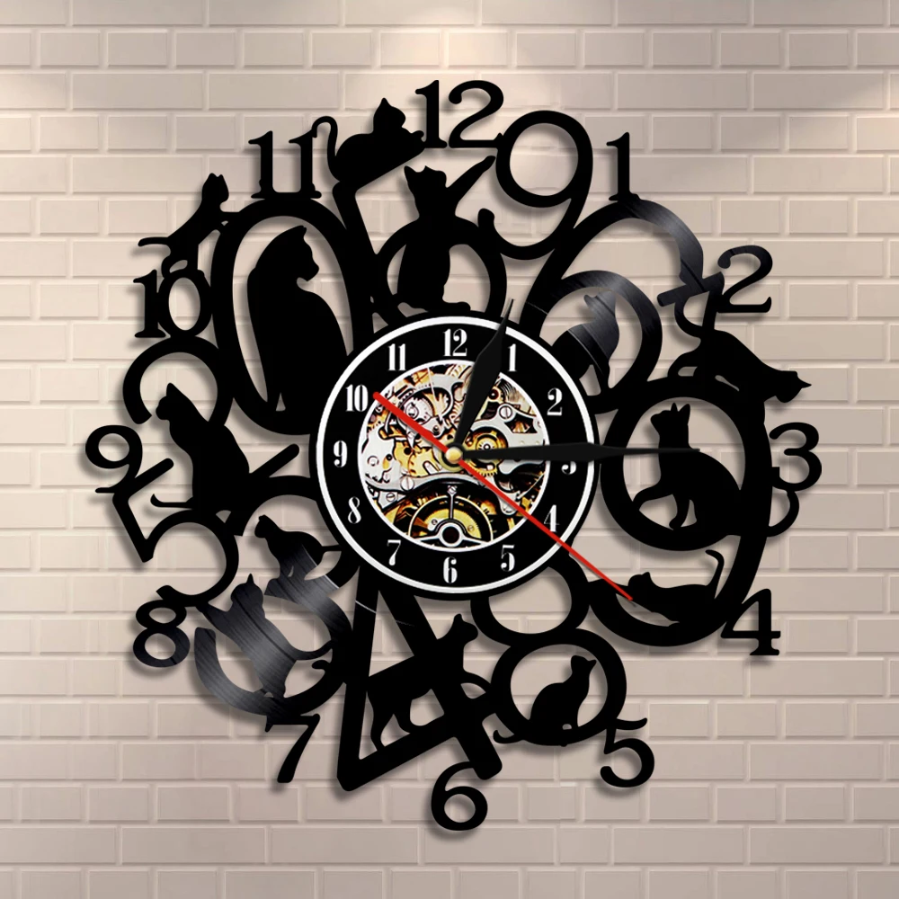 Настенные часы с забавным котенком виниловые украшения для детской комнаты