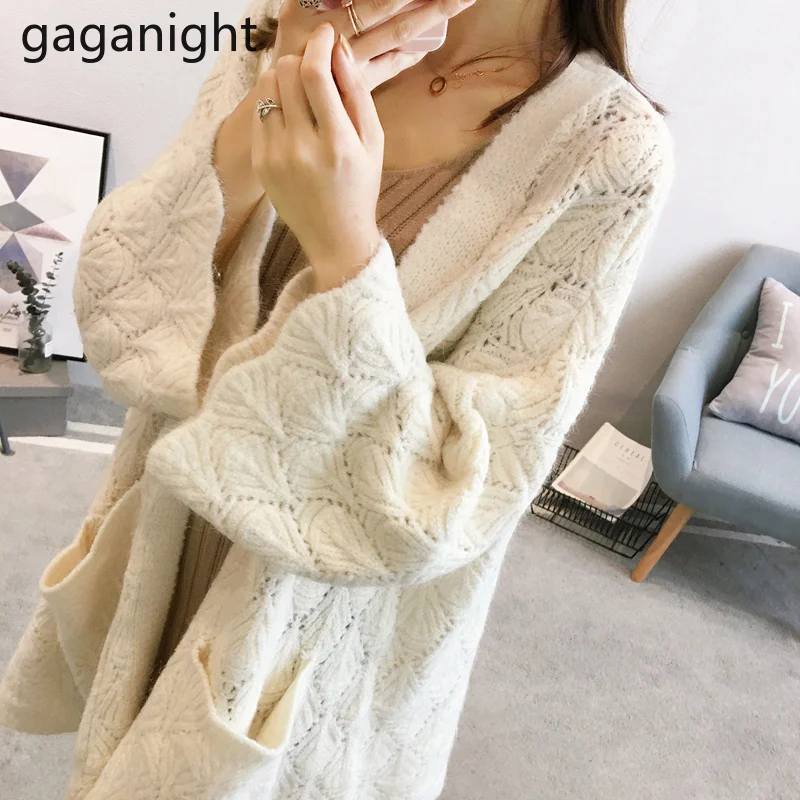 

Gaganight, милый женский однотонный Свободный кардиган, вязаный корейский длинный свитер, кардиган, корейская мода, шикарная верхняя одежда, дли...