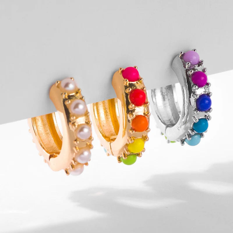 Женские круглые серьги с радужными кристаллами трендовые золотые клипсы медные