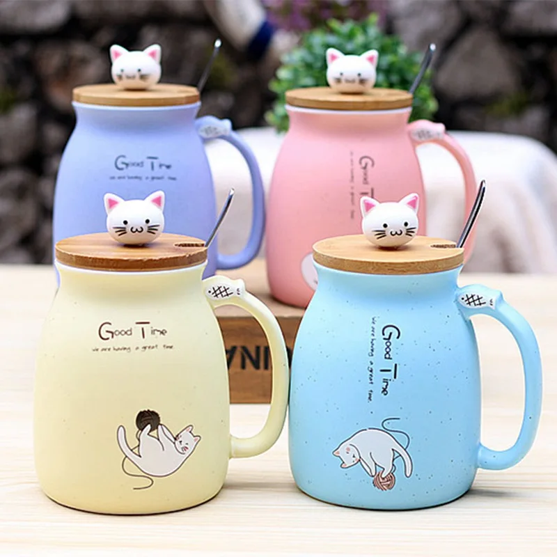 

New sesame cat heat-resistant cup color cartoon with lid cup kitten milk coffee ceramic mug children cup office gifts