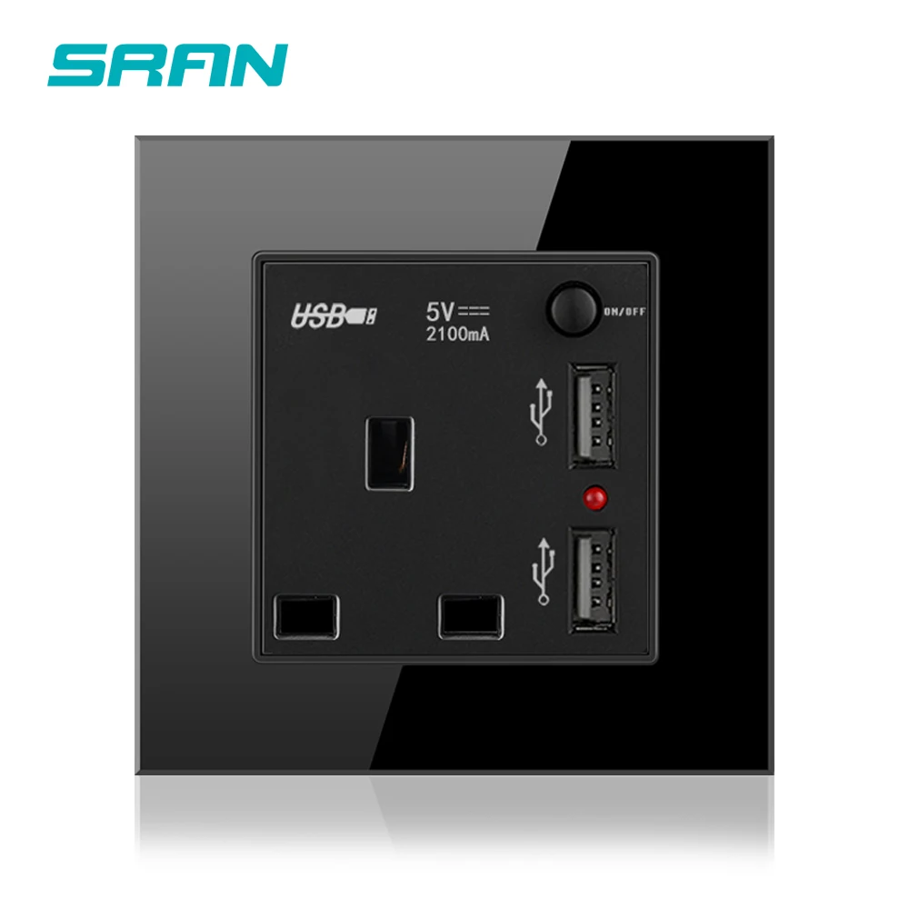 SRAN Британский стандарт розетки 2USB быстрой зарядки интерфейс Безопасный и эффективный переключатель гнездо