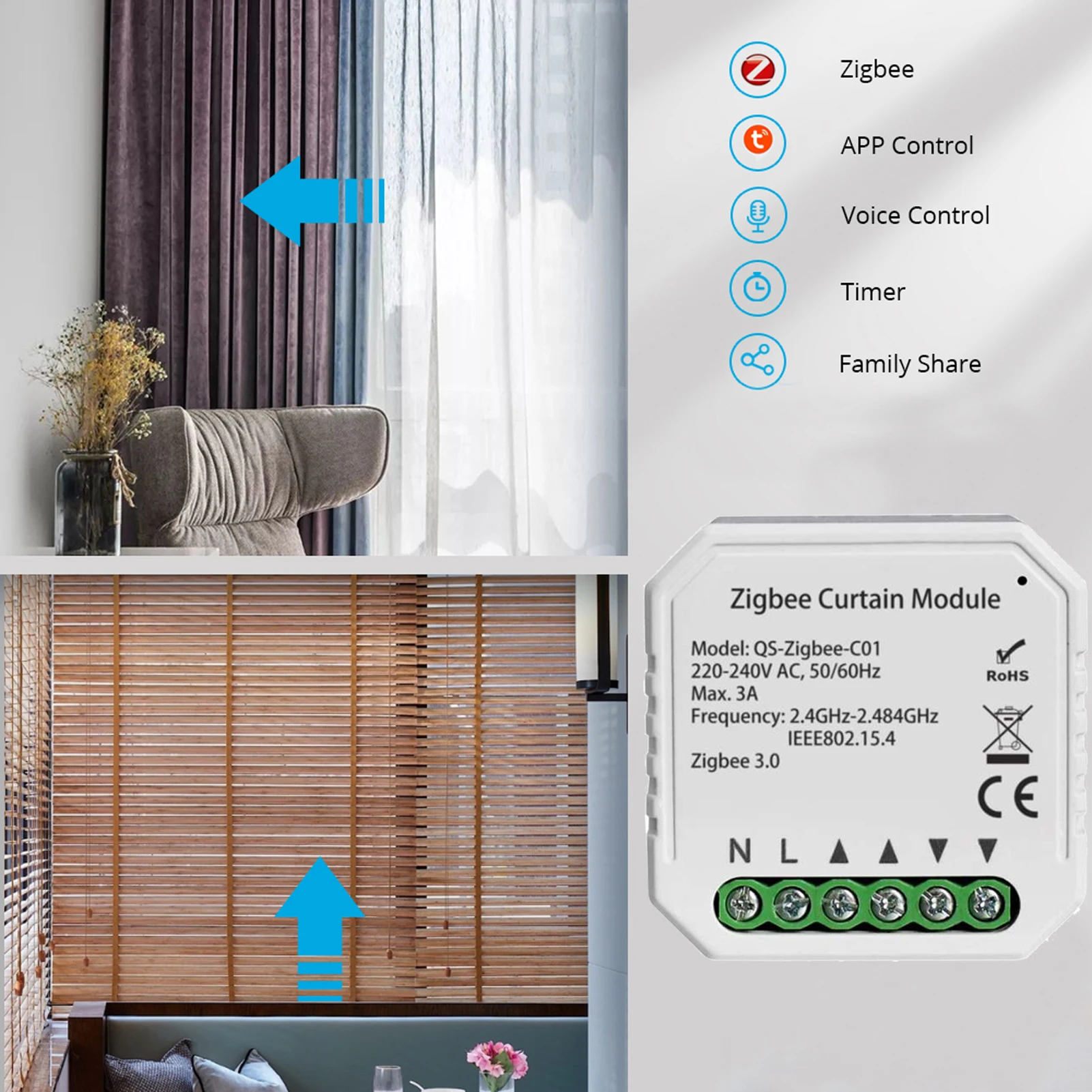 Смарт-модуль переключателя для штор Tuya ZigBee 3 0 с Alexa Google Home | Обустройство дома
