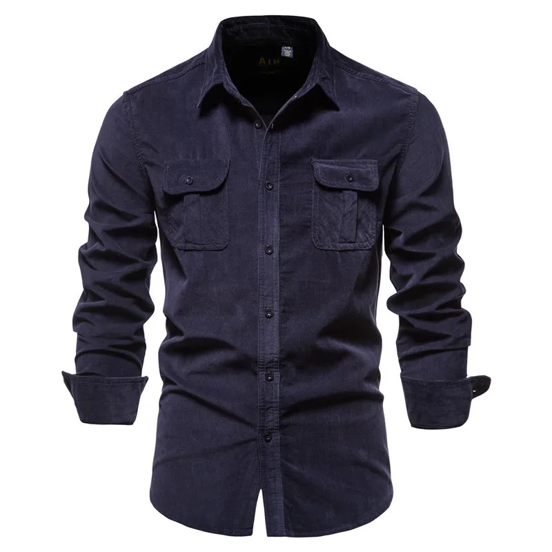 

Рубашка мужская Вельветовая в японском стиле, модная брендовая блуза свободного покроя, повседневная сорочка с длинным рукавом, однотонная, в винтажном стиле, весна-осень