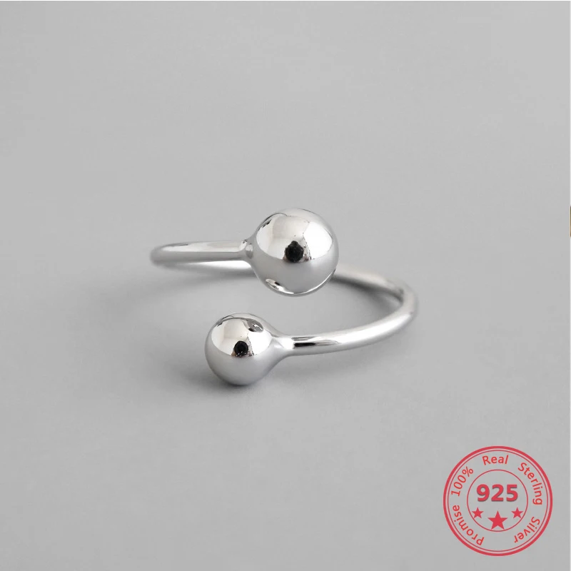 

S925 Sterling Silver Women's Jewelry Fashion Personality Glossy Geometric Round Pearl Smooth Opening Ring Exquisite As A Gift