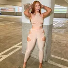 Повседневная спортивная одежда без рукавов Женский комплект 2 шт. сексуальное открытое Танк топ + леггинсы тонкие тренировочные костюмы, комплекты, подходящие для всей