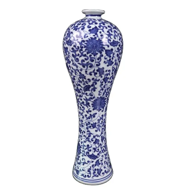

Chinese Old Porcelain Green Flower And Twisty Lotus Shaped Plum Bottle