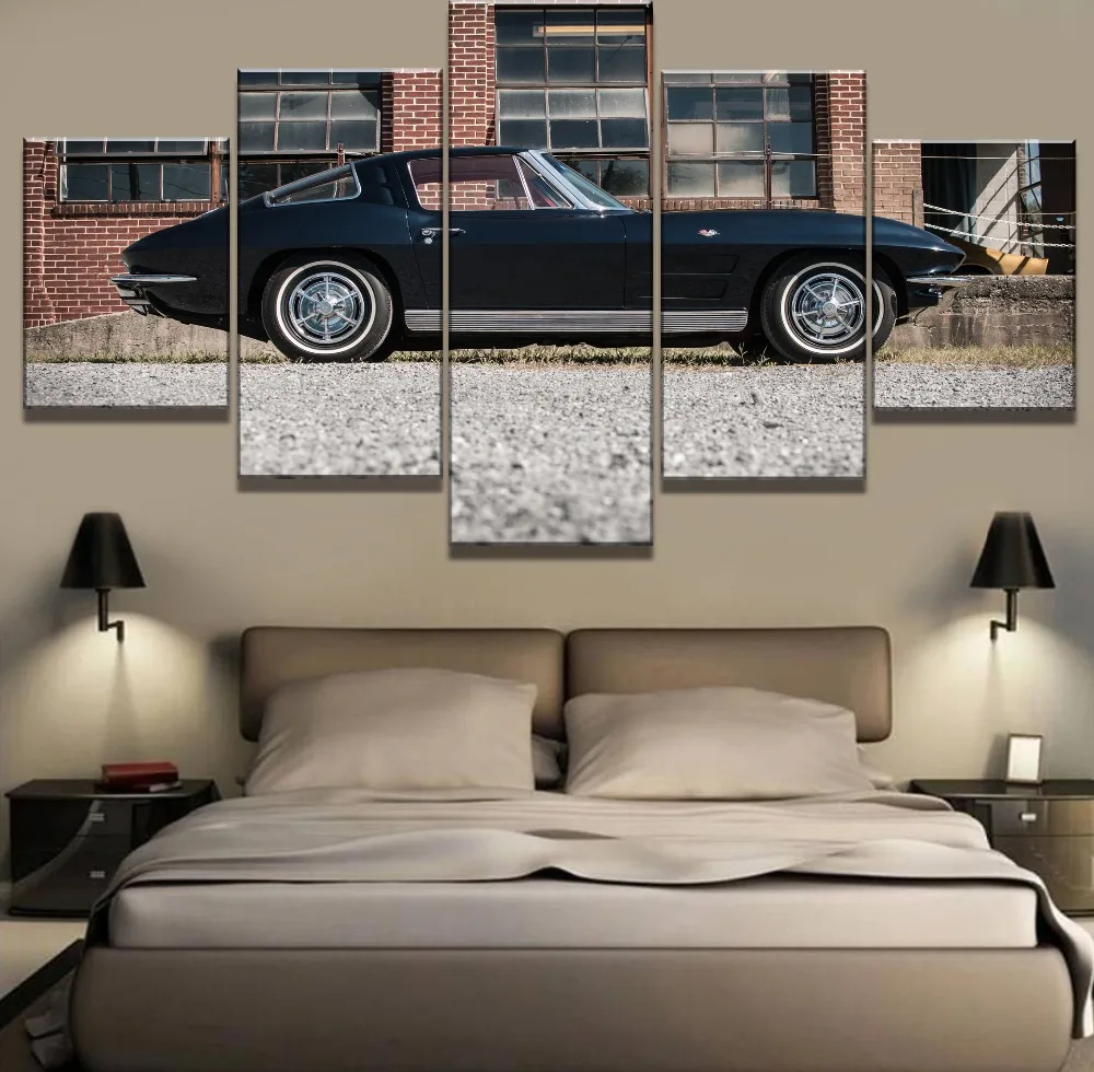 

Canvas Printed Poster Home Decorative 5 Pieces Corvette Car Classic Painting Wall Artwork Pictures Living Room Modular Framed