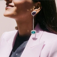 fashion long paragraph water drop color square rhinestone pendant ladies earrings personality simple sexy ear fall jewelry