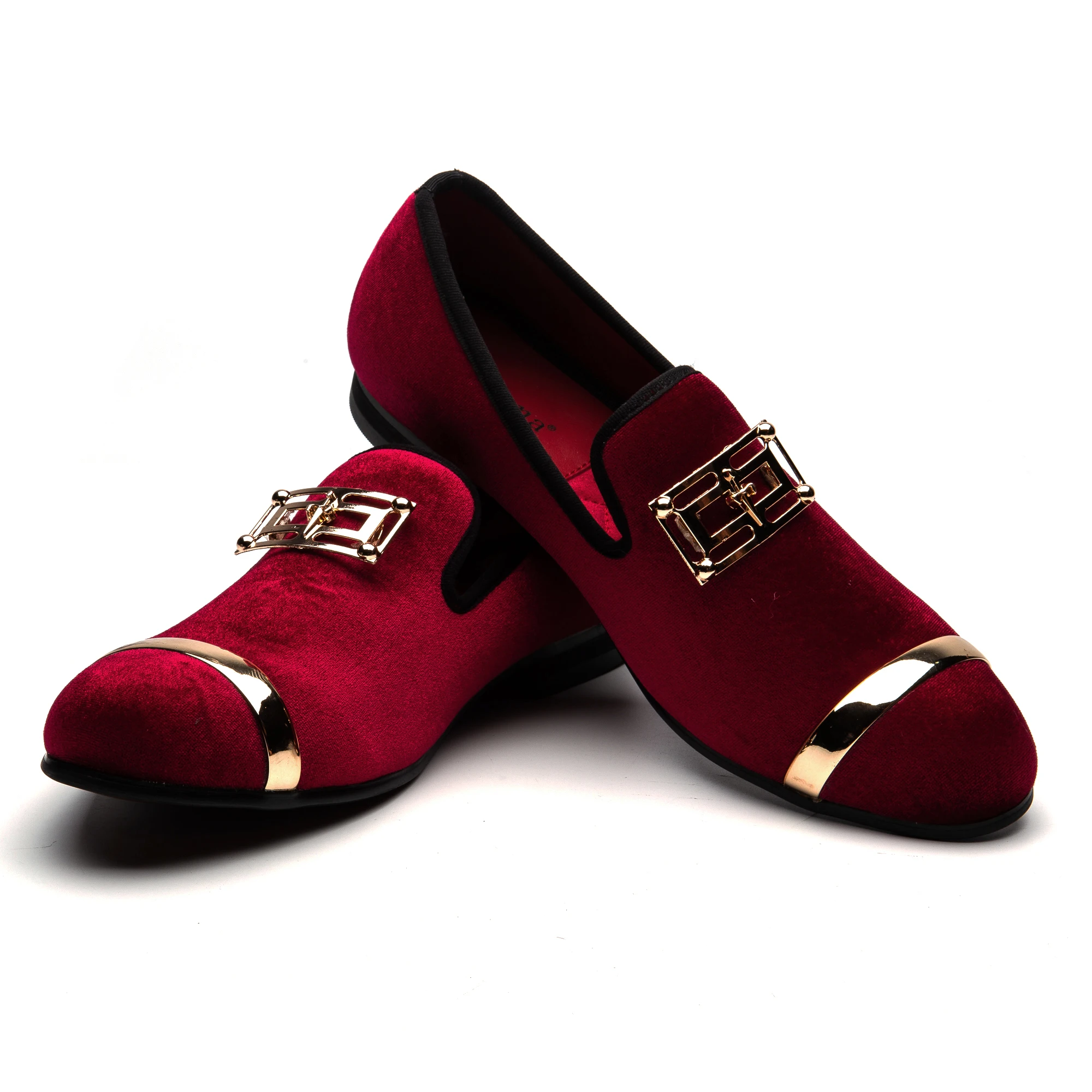 Мужские бархатные туфли MEIJIANA красные лоферы с металлическими буквами и вышивкой