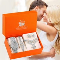 luxury women watches set elegant female quartz wristwatch ladies diamond crystal earrings ring bracelet jewelry gift box