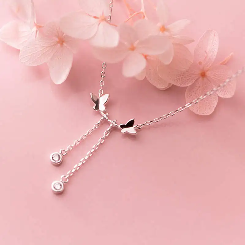 

PONYKISS Real 925 Sterling Silver Chic Butterfly Pendant Necklace Women Party Romantic Fine Accessory Girl Delicate Lovely Gift