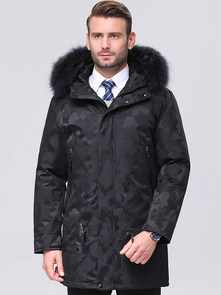 Мужской зимний пуховик с капюшоном VSD Камуфляжная парка из меха енота и гусиных