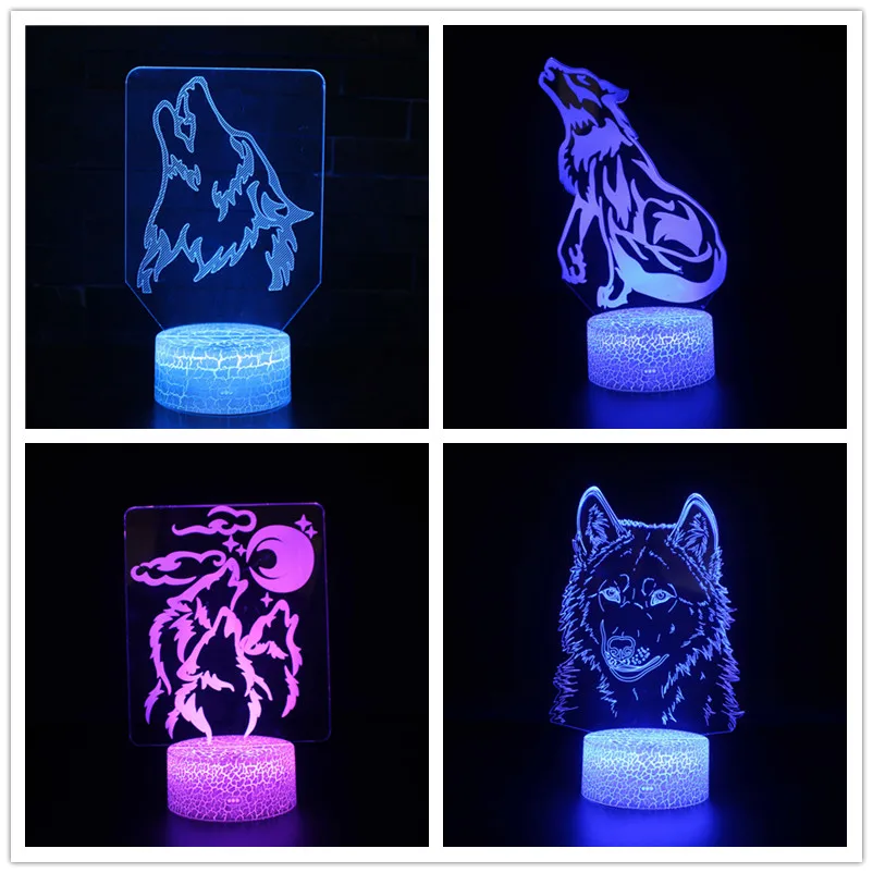 

Акриловая 3D иллюзионная лампа, светодиодный ночник с сенсорным управлением и питанием от USB, 7 цветов, настольная лампа с волчьими животными ...