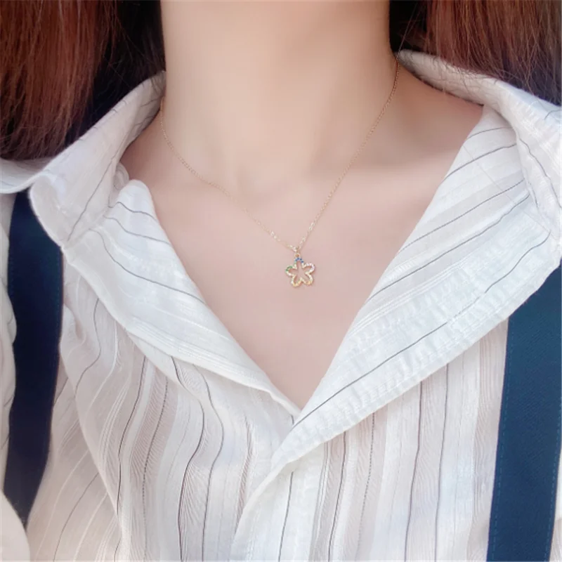 

Fashion Colored Zircon Flowers Hollow Simple Temperament Clavicle Chain Sweet Necklace Jewelry Jewelry