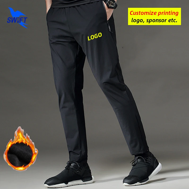 

Подгоняемый логотип, мужские зимние теплые флисовые брюки для бега, быстросохнущие шелковые спортивные штаны для фитнеса, тренировочная пр...