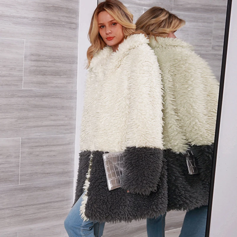 Женское длинное пальто из искусственного меха винтажное пушистое с длинными