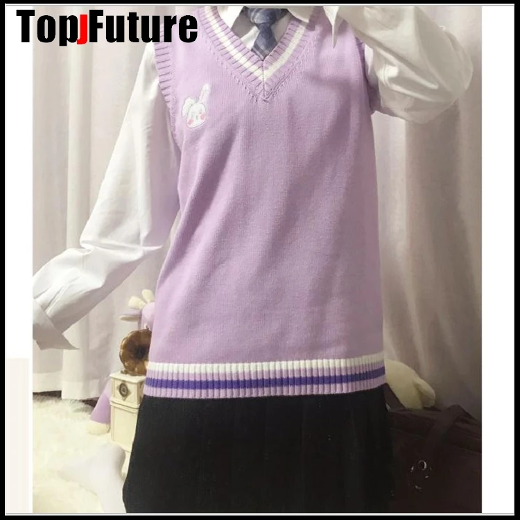 Фиолетовый японский вязаный жилет для девочек милый Универсальный свитер