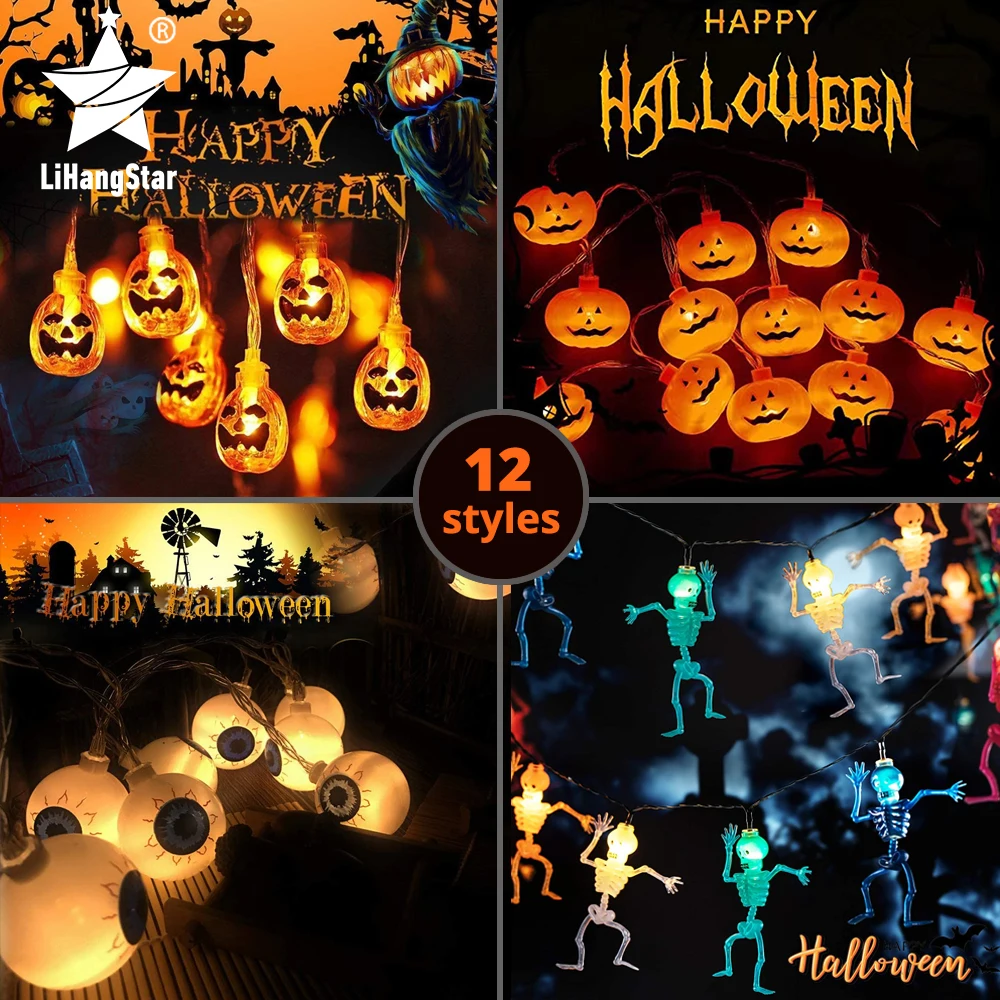 

Led Halloween Light String Pumpkin Ghost Skeleton Bat Spider Light String Holiday Family Party Bar Halloween Decoration Light