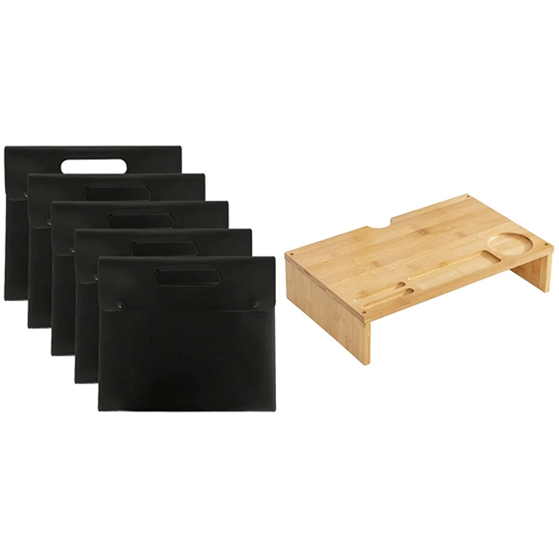 

A4 Plastic Envelope Folder Bag, Poly File Bag(Black, 5 Per Pack) With Bamboo Monitor Stand With Smartphone Holder