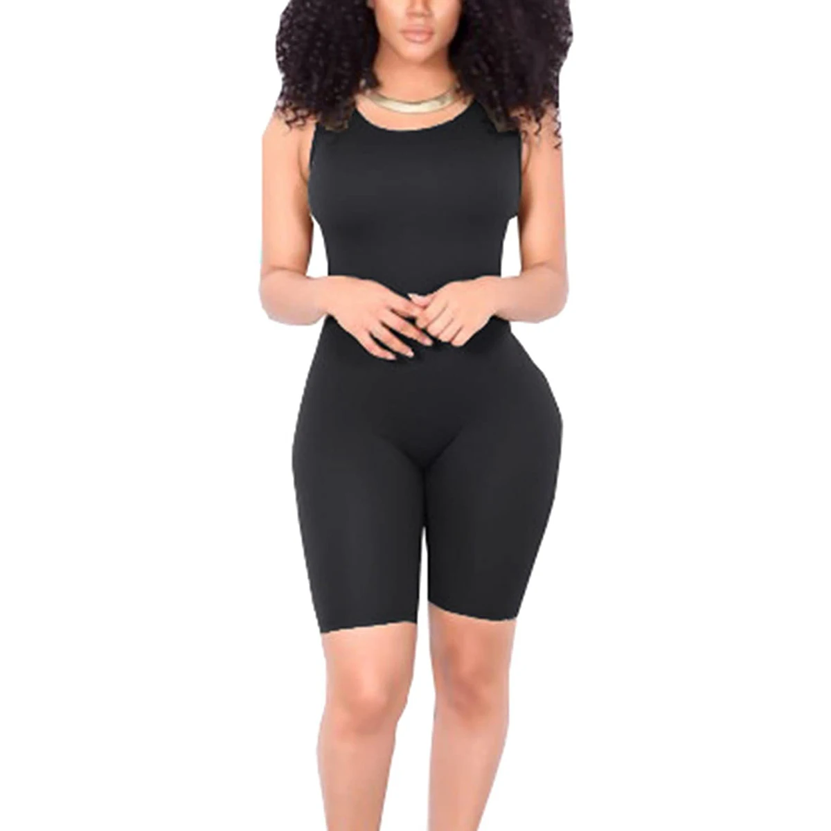 Женский Повседневный однотонный комбинезон без рукавов летний Модный с открытой