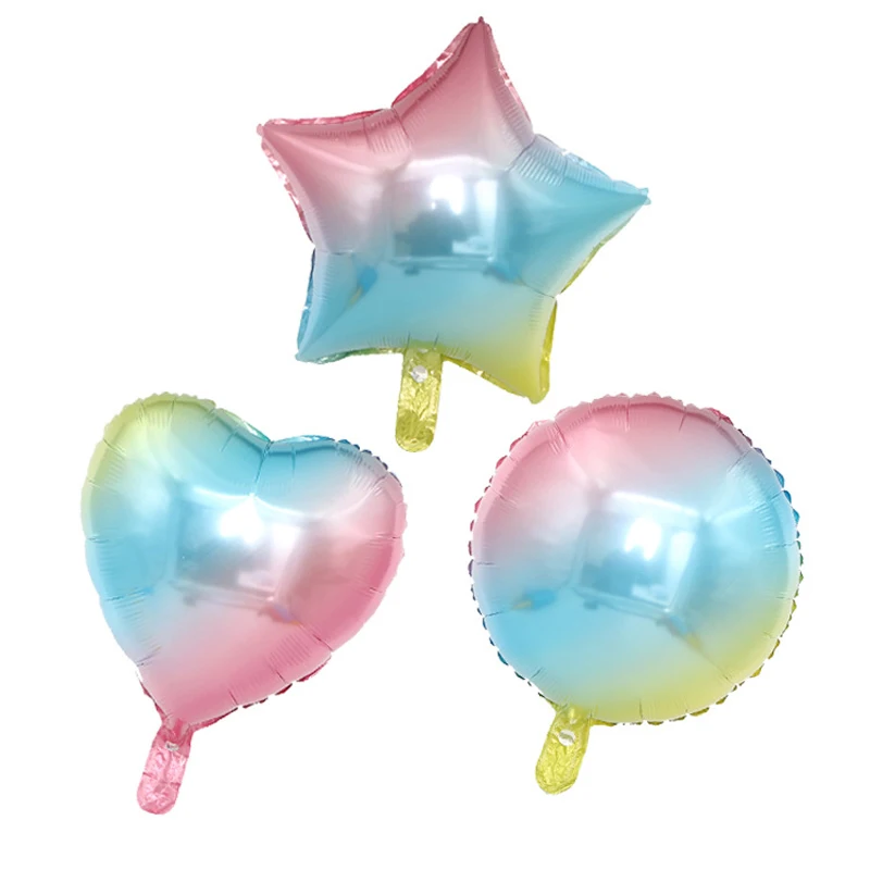 

50pcs 18inch Rainbow Gradient Color Round Star Heart Foil Balloon Birthday Aluminum Ballon Valentine's Day Wedding Party Decor