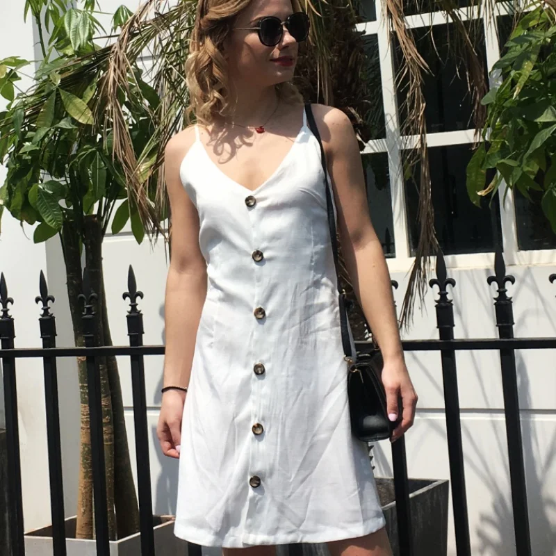 

Summer new style Solid color sexy dress Back strap dress Single-breasted dress