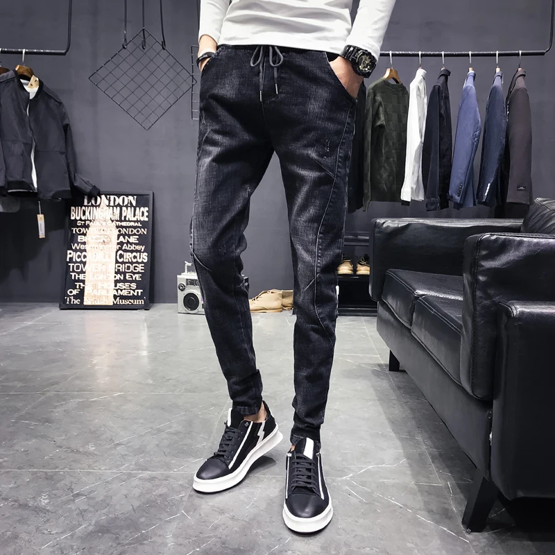 

2019 New Men's High Quality Trend Spring and Summer Stretch Cotton Black Gray Slim Jeans Suitable for Men's Trousers 28-36 Yards