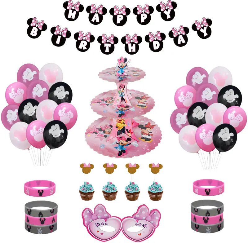 

Disney Minnie mouse party latex balloon party decor Kids 1 year old Girls favor Mickey Mouse Themed Birthday Party Supplies set