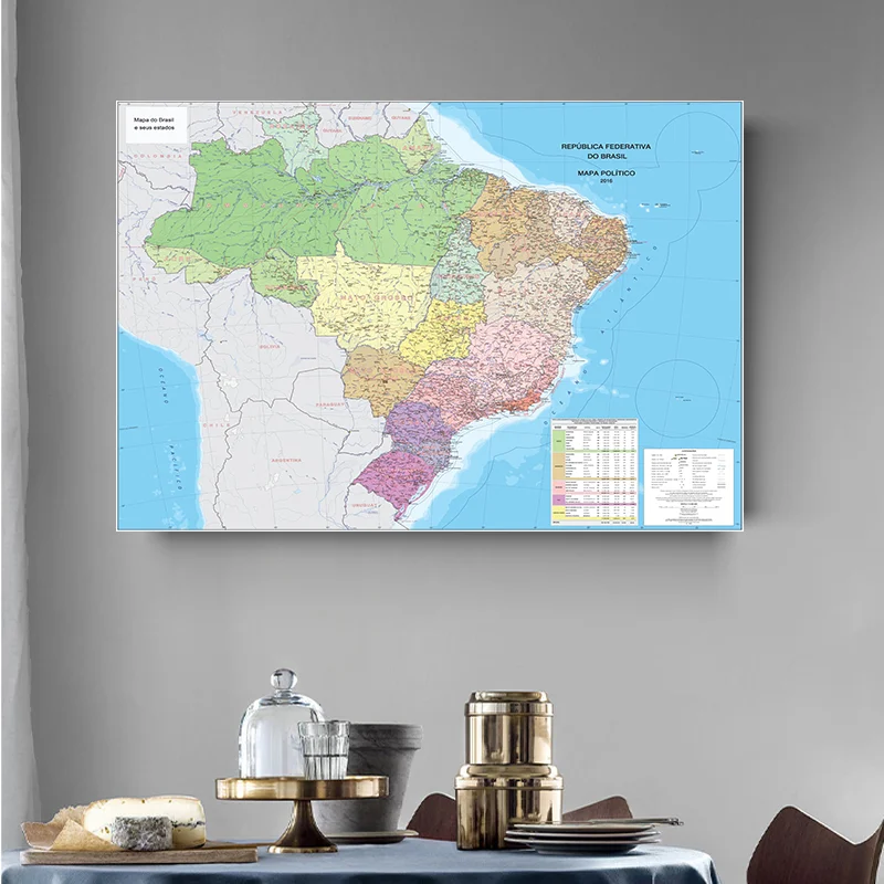 

150x100cm Large Modern World Map of Brazil In Portuguese Office Supplies Detailed Antique Poster Wall Chart Retro Map of World