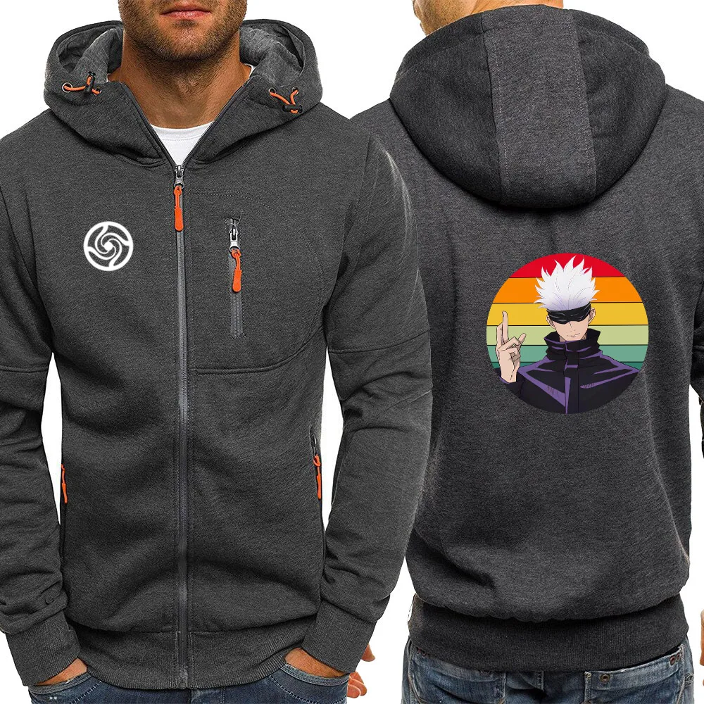 

Jujutsu Kaisen Satoru Gojo Hooded Men Zipper Hip Hop Cartoon Streetwear Fashion Anime Mens Hoody Zipper Harajuku Fleece Hoodie