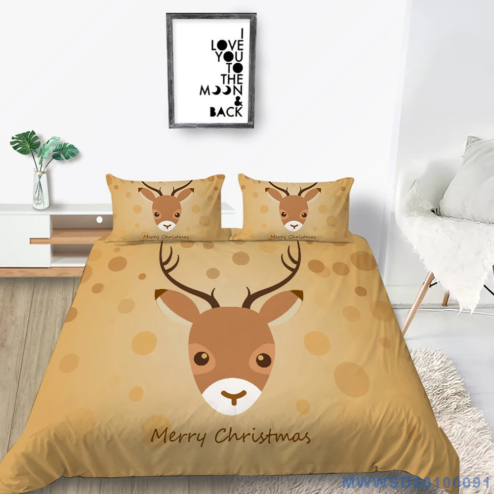 

Cartoon Elk Bedding Set Christmas Lovely Brown Duvet Cover For Kids Queen King Twin Full Single Double Unique Design Bed Set