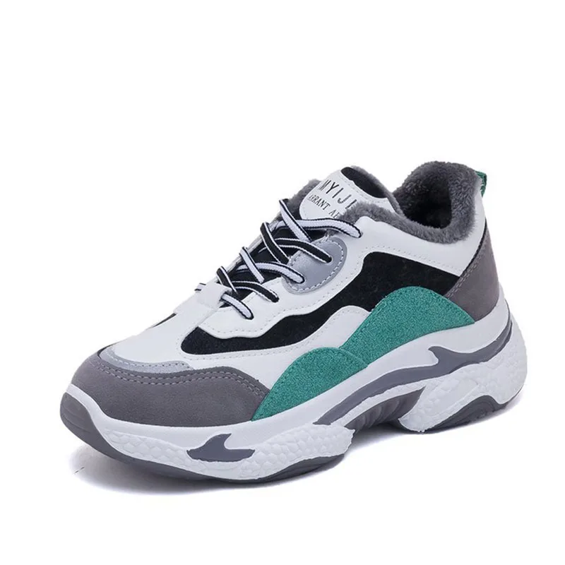 Женские повседневные зимние кроссовки с теплым Плюшевым Мехом модные теплые