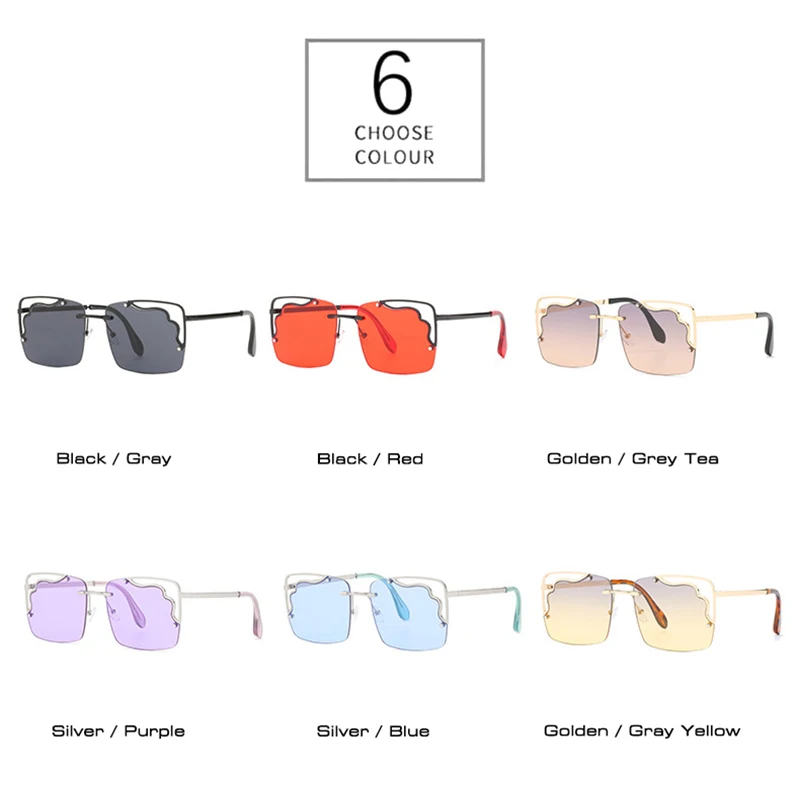 

SHAUNA Retro Rimless Hollow Metal Square Sunglasses Women Fashion Clear Ocean Lens Men Shades UV400 Gradient Sun Glasses