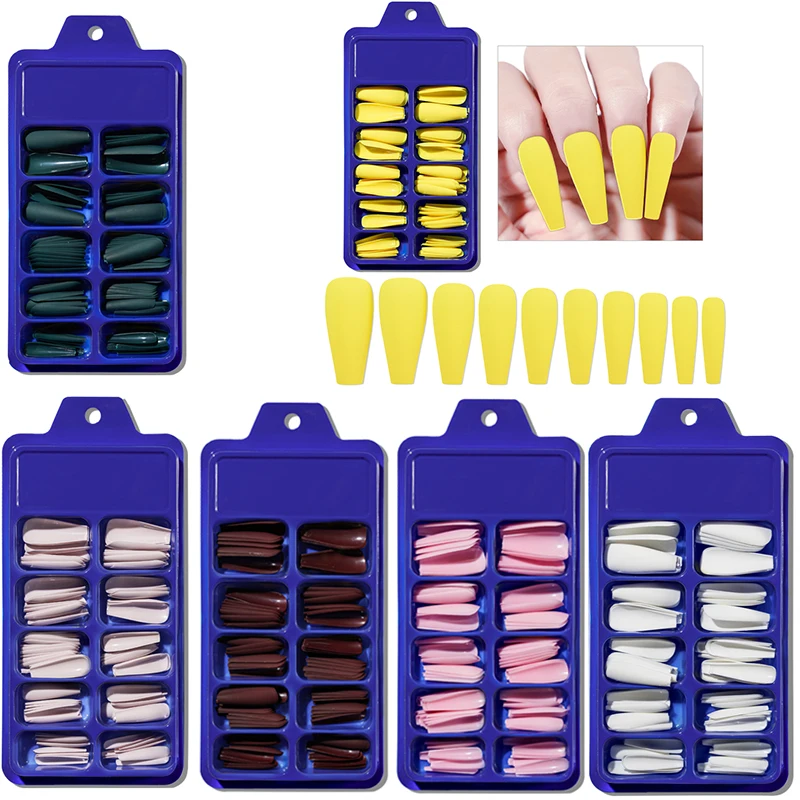 

100Pcs/Box Glossy/Frosted Ballerina Wearable Fake Nails press on Full Cover Detachable ABS Artificila Fingernails Nail Tips Mani