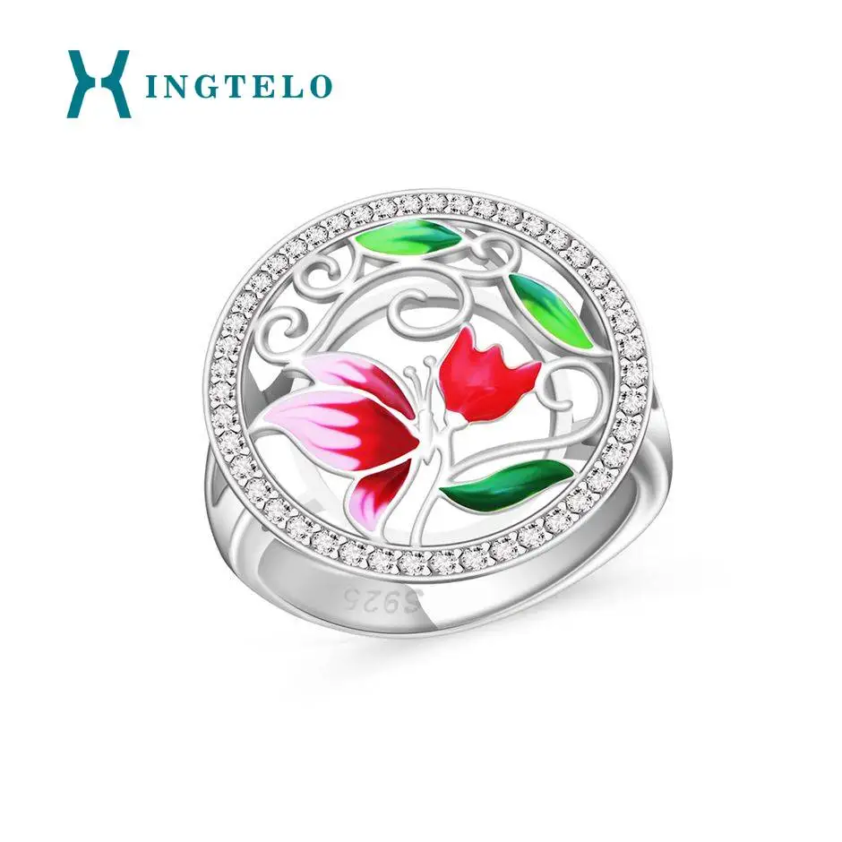 

XINGTELO 925 Sterling Silver Ring for Woman Noble Colorful Enamel White Cubic Zirconia Ring Engagement Accessory