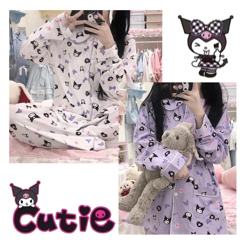 

Anime Cartoon Kuromi Pattern Kawaii Pajamas Cute Long Sleeve Long Pants Home Women Pajamas Spring Autumn Comfortable Pajamas