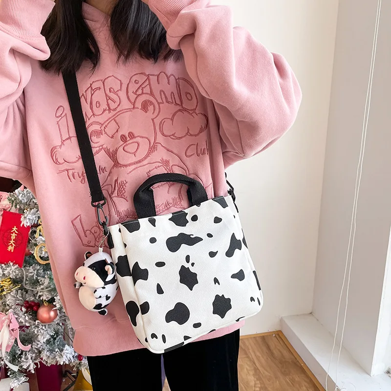 

Japanese Style Harajuku Leopard Cow Pattern Student's Cute Soft Girl Messenger Bag