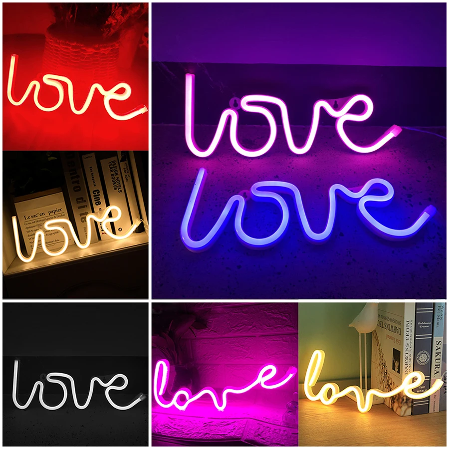 LOVE Neon Light Sign Decoration Lamp Nightlight Ornaments LED Letter Bulbs for Room Party Weeding Romantic Proposal Gift