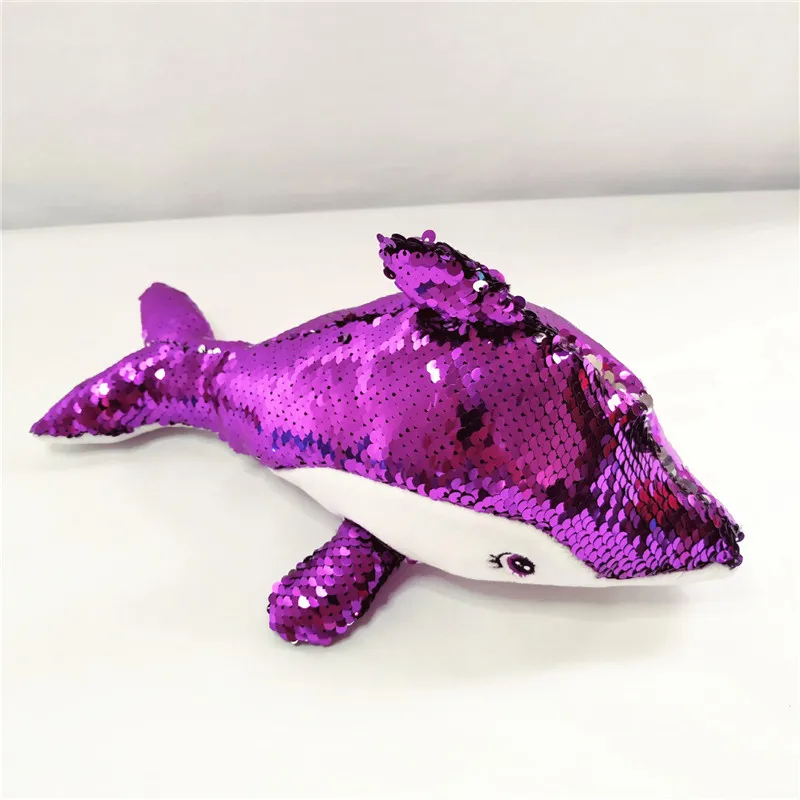 Purple dolphin ; плюшевый дельфин с блестками; Мягкие плюшевые игрушки с реверсивными блестками; креативные подарки для детей и друзей - Цвет: Purple dolphin