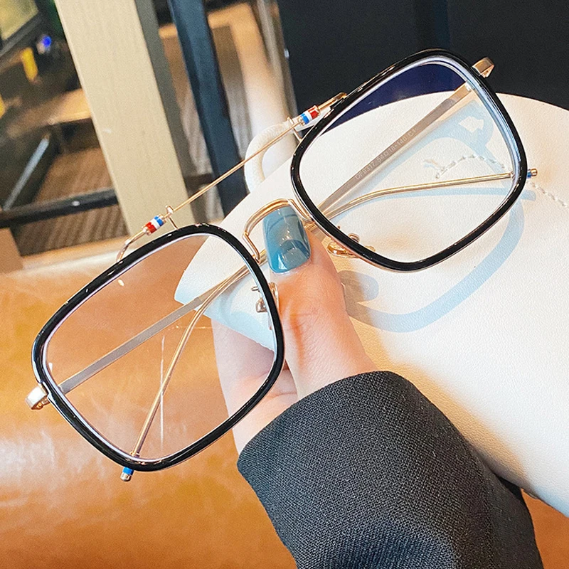 

Anti-blue Light Print Leopard Clear Glasses Frame For Women Vintage Alloy Square Computer Eyewear Men Cool Gold Black Shades